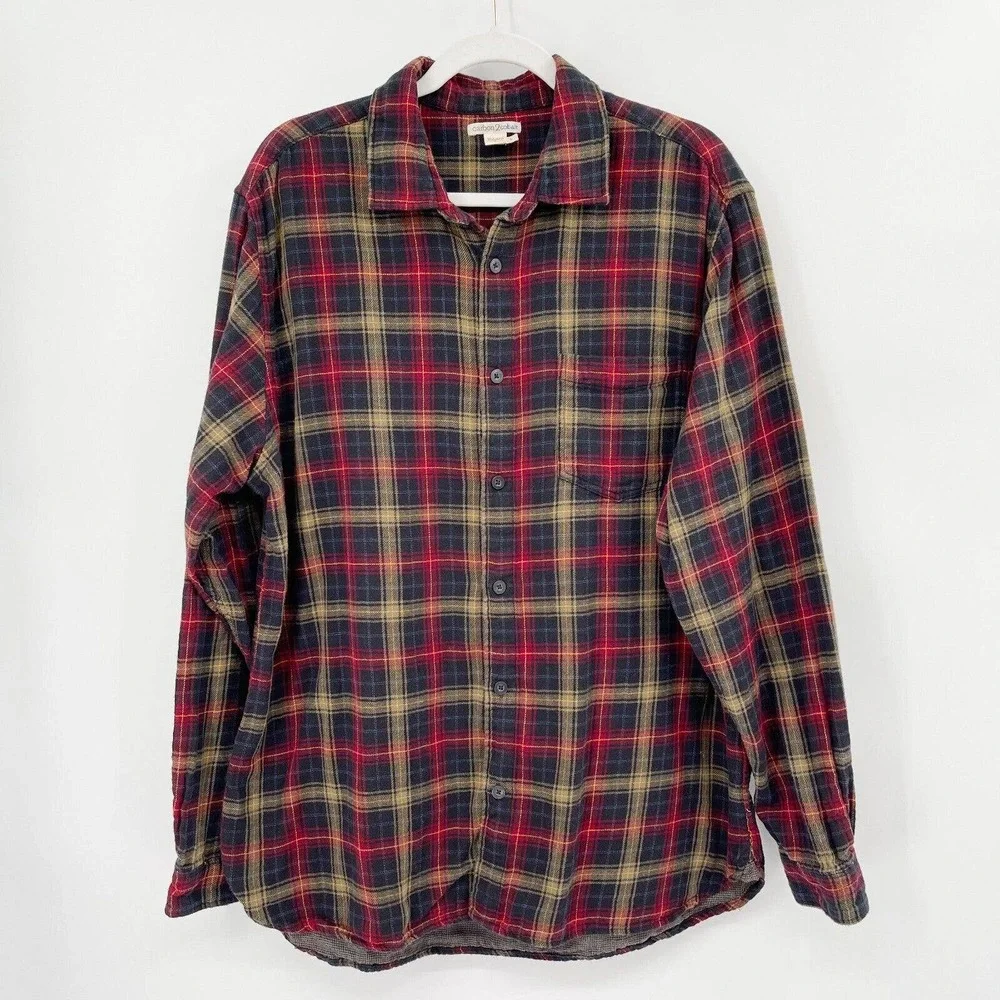 Carbon2Cobalt Plaid Button Up Flannel Shirt Size L‎ Long Sleeve Curved Hem