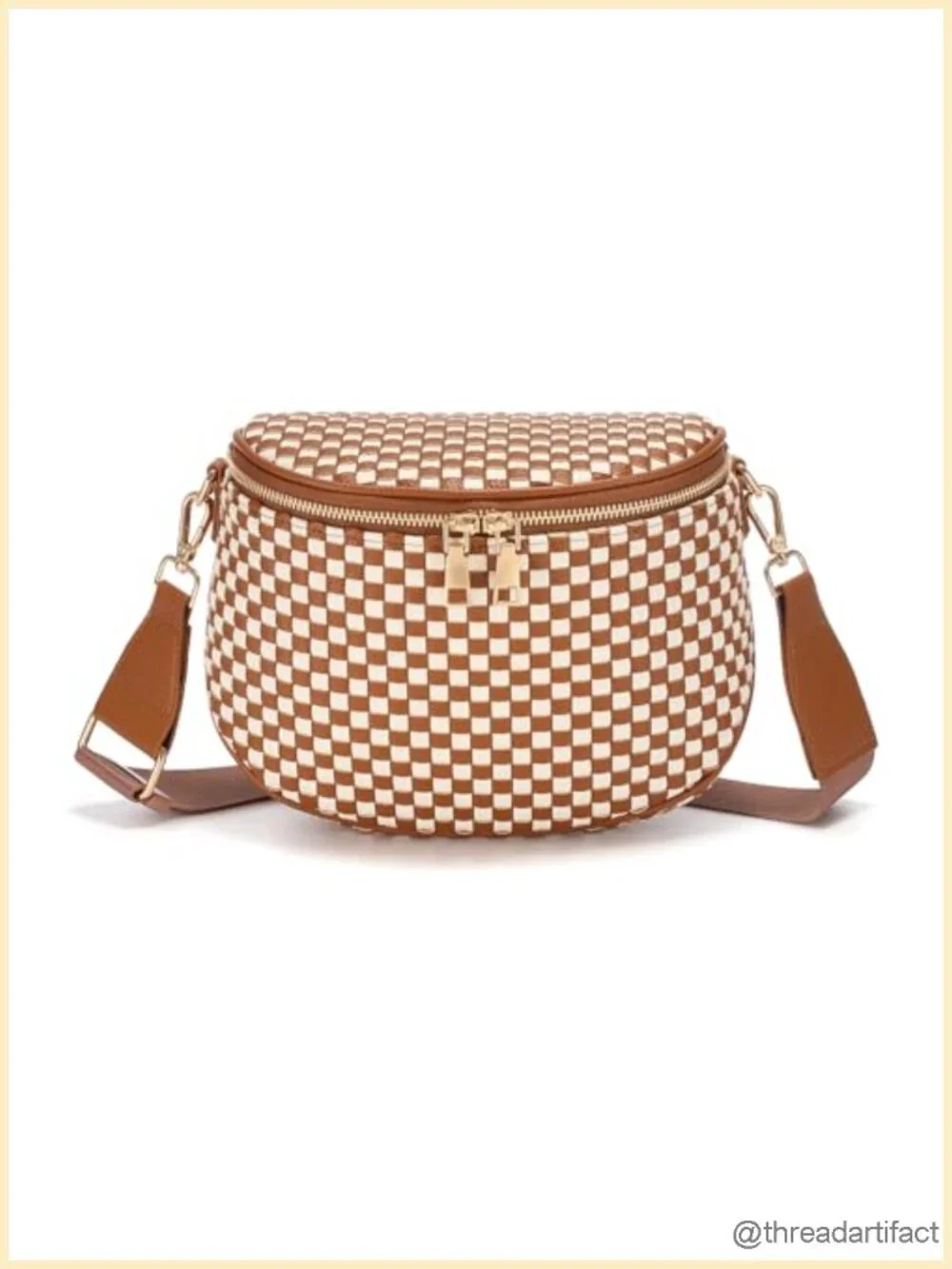 Woven Vegan Leather Crossbody Bag, Checkered PU Bum Bag Waist Pack Travel Sling