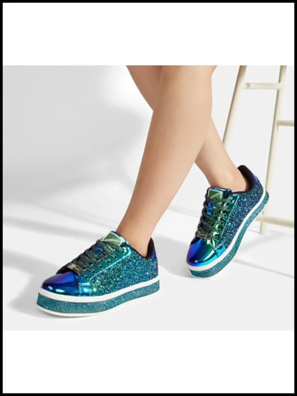 Women's Platform Glitter Sneakers Sparkly Bling Dressy Walking Shoes