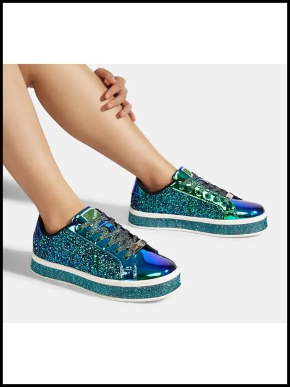 Women's Platform Glitter Sneakers Sparkly Bling Dressy Walking Shoes