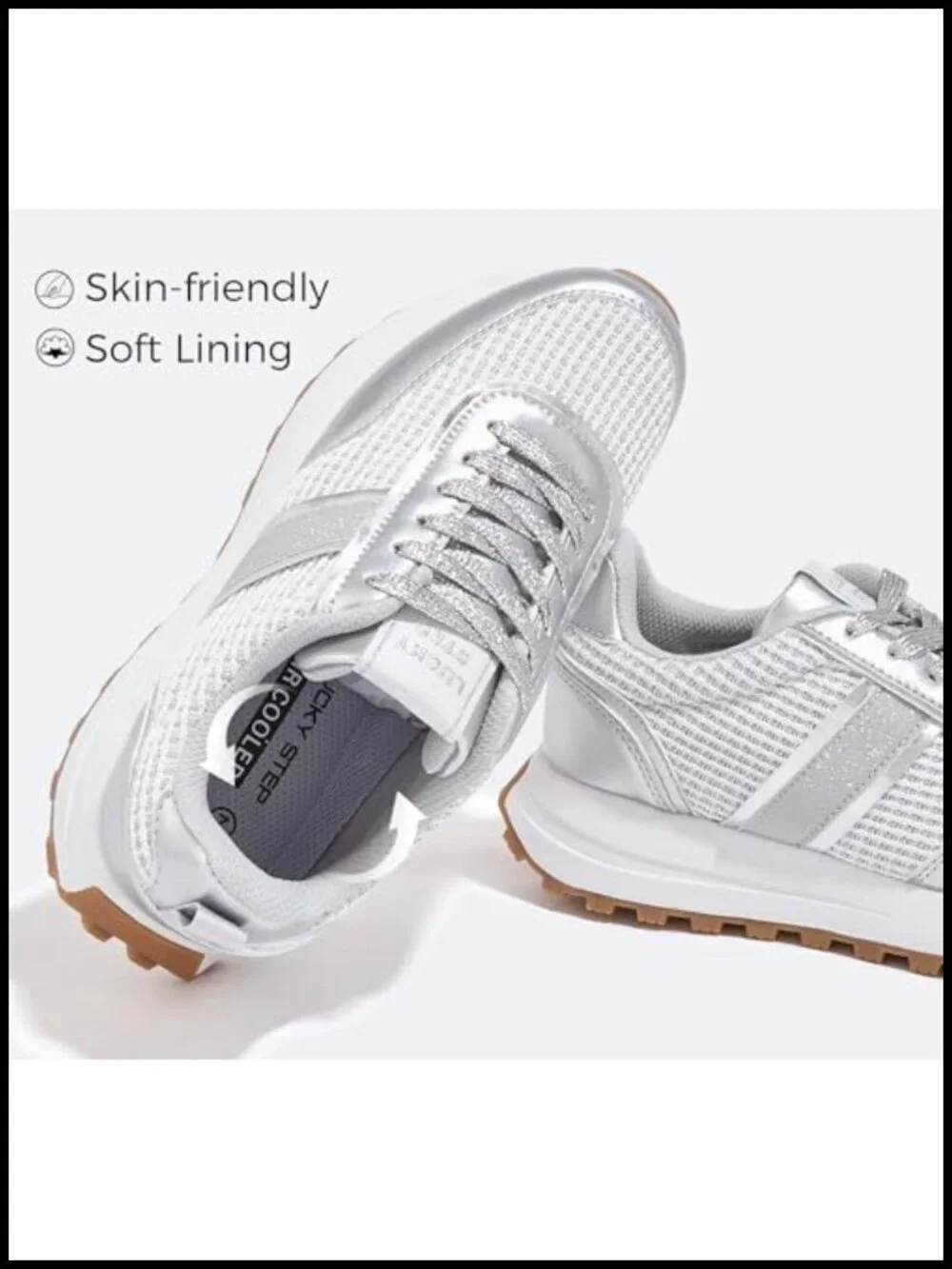 Women Platform Walking Shoe Retro Classic Casual Rhinestone Sneakers Lace-Up