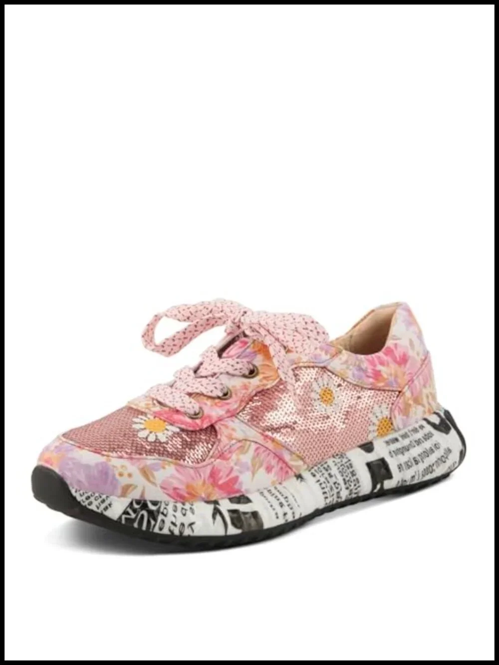 Hand-Painted Embroidered Leather & Textile Fashion Sneakers Lace-Up