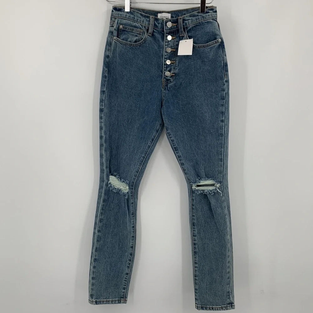 WeWoreWhat Danielle high waist straight distressed shredded knee women new 26
