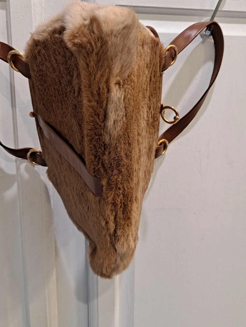 Australian Kangaroo Fur Vintage 70s Handbag Leather Trim Gold Ring Accent
