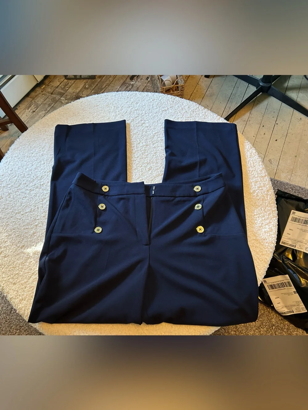 Nine West Navy Sailor-Style Trousers with Gold Buttons
