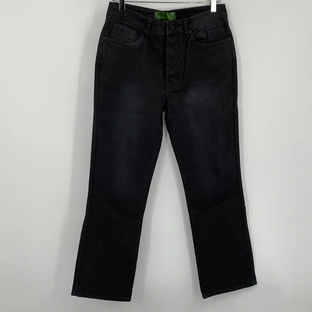 Sandrine Rose straight leg ankle jeans button fly Dark black denim new 25