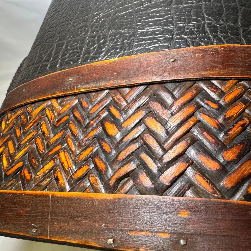 Vintage Woven Bamboo Leather‎ Trunk Jewelry Box Keepsake Decorative Storage