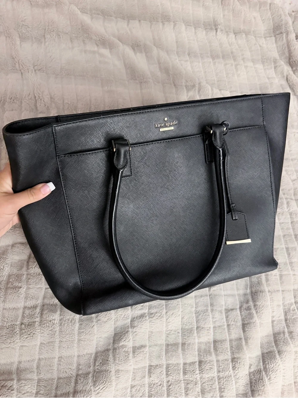 kate spade Black Saffiano Leather Structured Tote