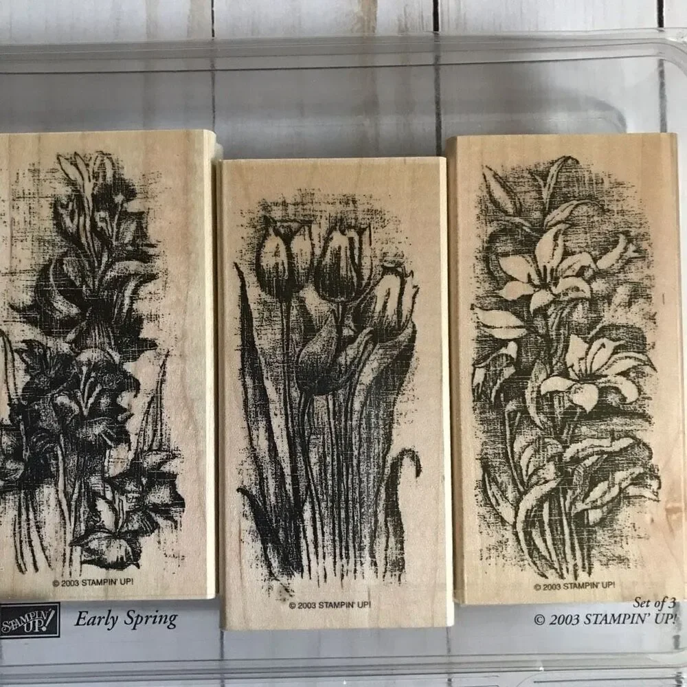 Stampin up Early Spring wood mounted rubber stamps set of 3 Large Tulips flowers