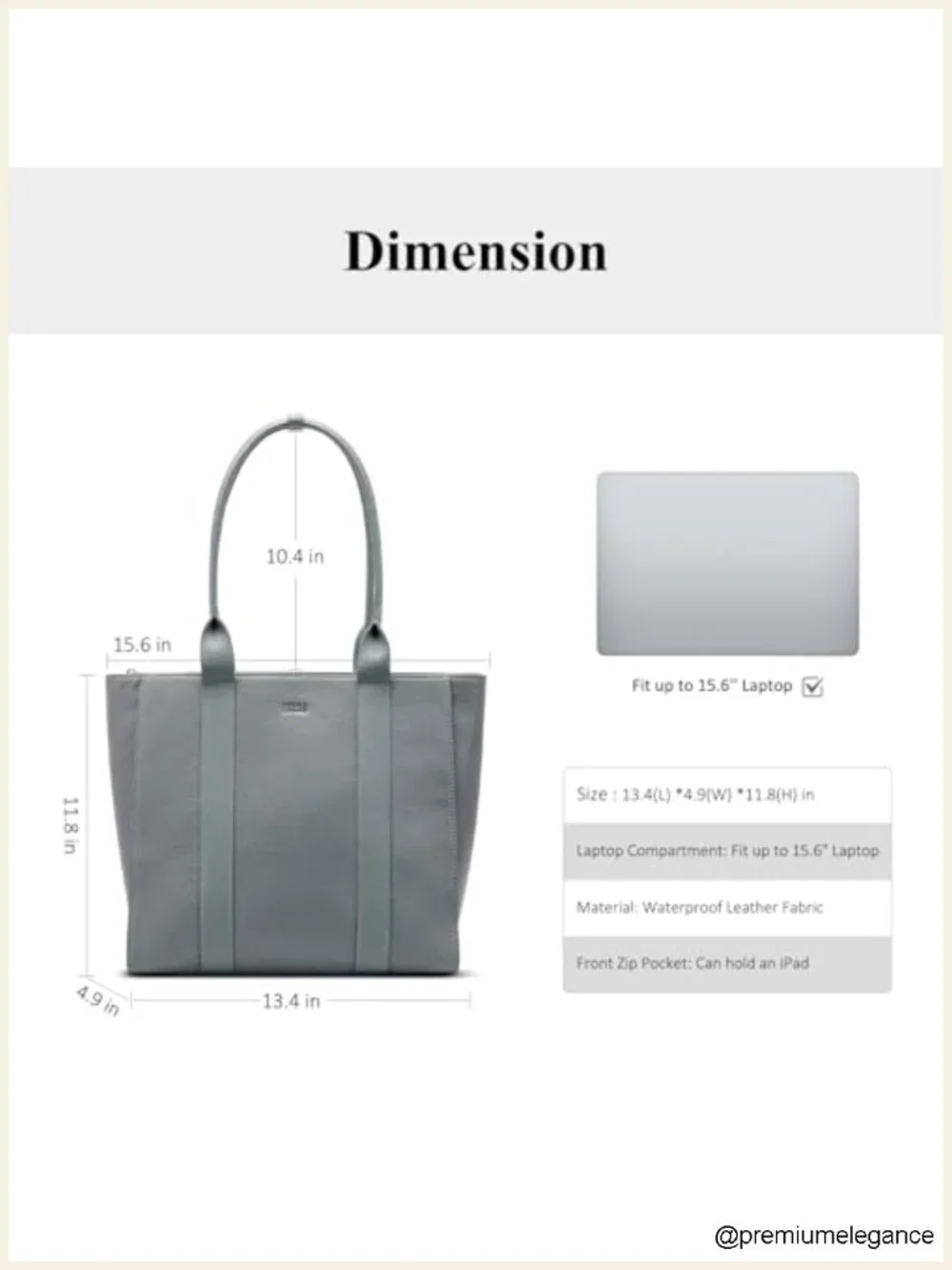 Full-Grain Pebbled Genuine Leather Work Tote, 15.6