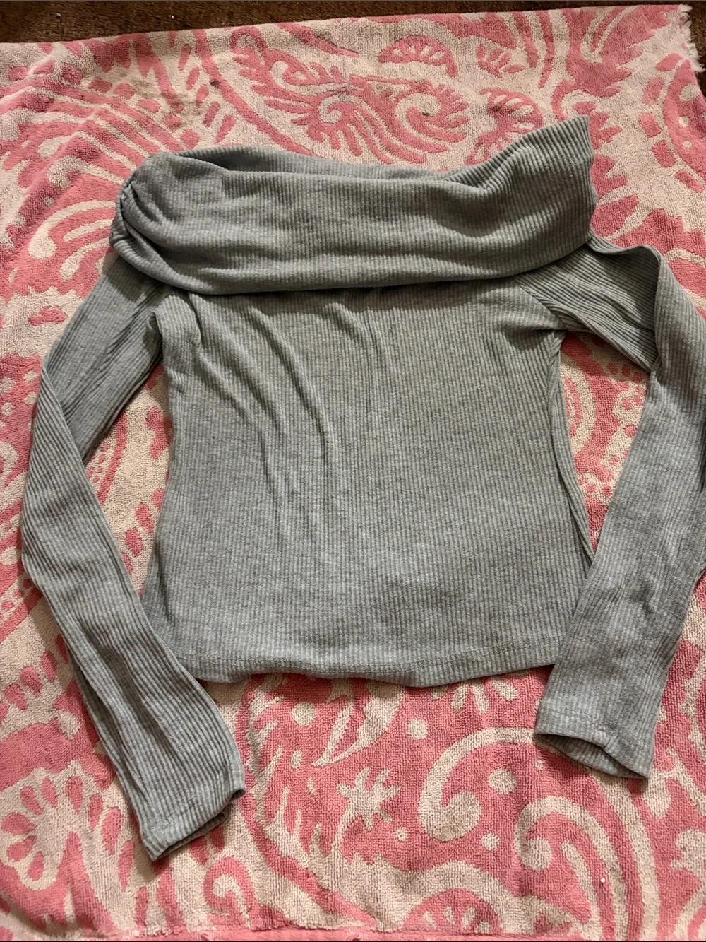 iris Light Gray Off-Shoulder Ribbed Sweater