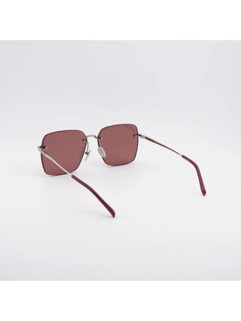 Gucci GG1955SA 003 Sunglasses Shiny Silver Square Frame, Burgundy Lenses