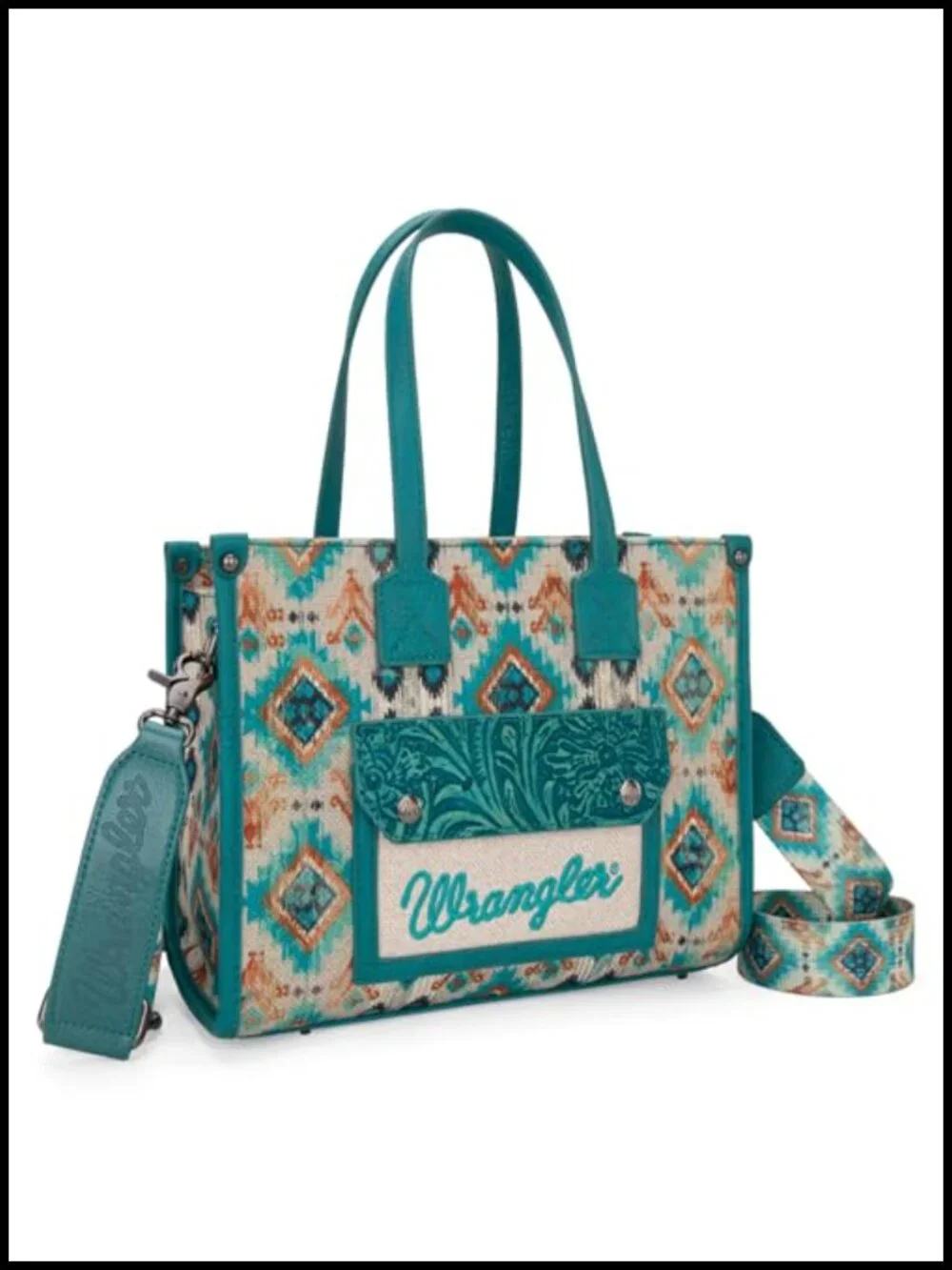 Canvas and Vegan Leather Aztec Tote Bag with Crossbody Strap