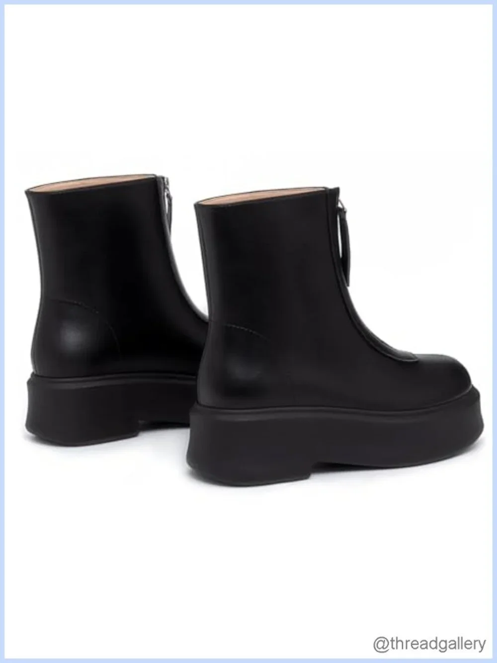 Faux Leather Platform Ankle Boots Chunky Low Heel Front Zipper