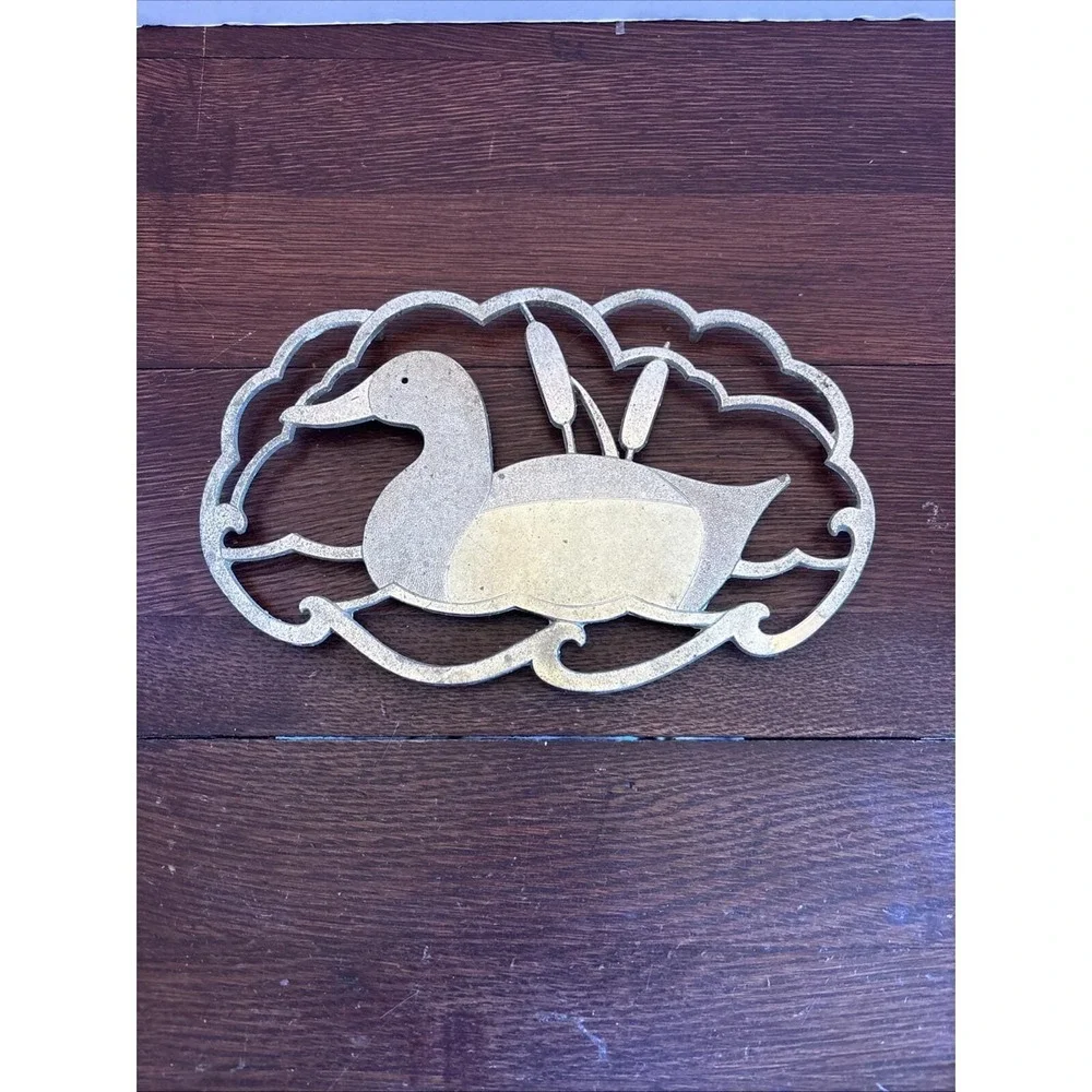 Vintage Duck in Pond SILVER PLATE TARNISH RESISTANT Large Trivet  Japan‎ 10 INCH