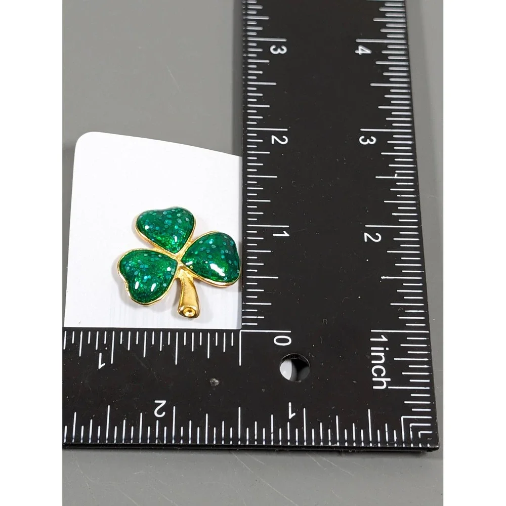 Retro Green Glitter‎ Shamrock Tack Pin Gold Tone Enamel St Patrick's Day NWT