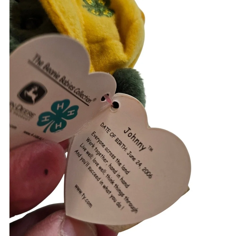 Ty Beanie‎ Babies Johnny John Deere 4-H Bear Green Yellow Plush 2006 47044 NWT