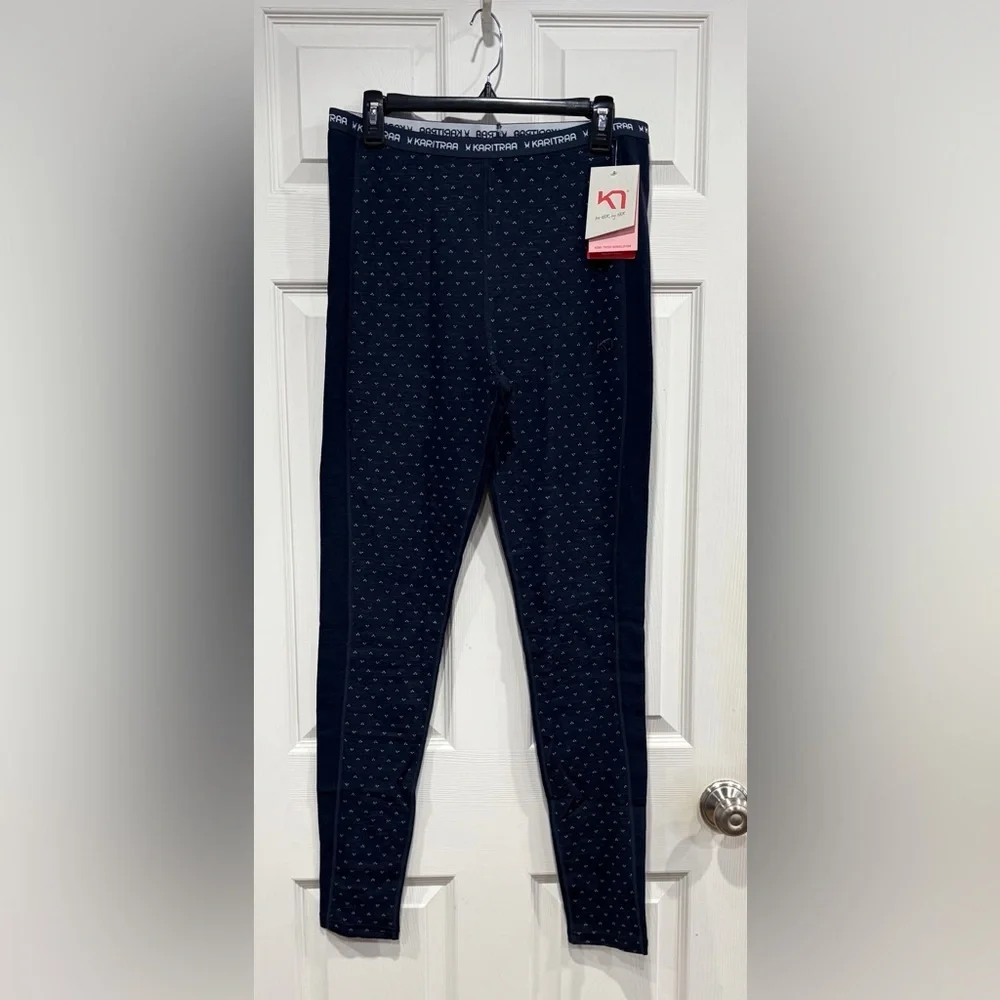 Kari Traa Women's XL Vilma Pants Base Layer Leggings Royal Pattern Blue NWT Ski