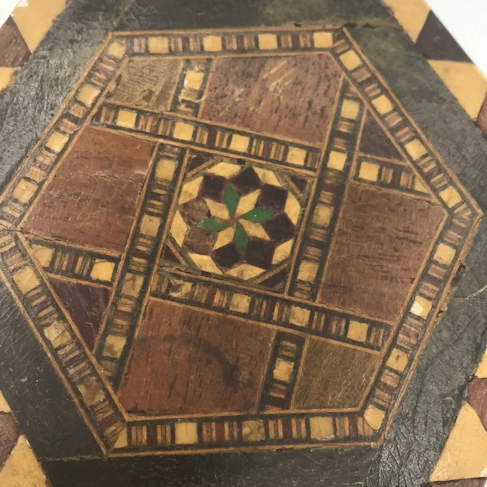 VTG Hexagonal Trinket Box w/ Wood Inlay Made in Granada‎ Spain