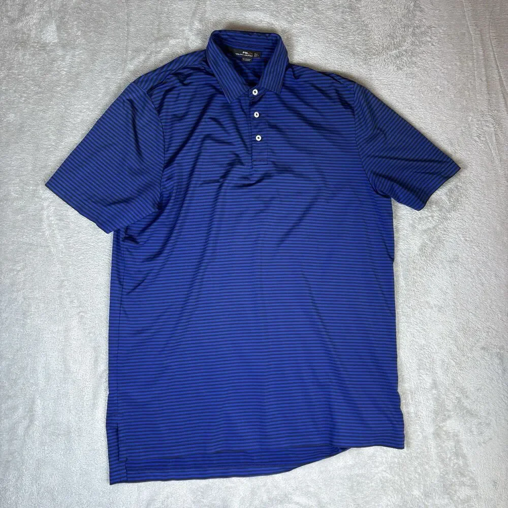 RLX Ralph‎ Lauren Polo Shirt Mens Large Blue Black Striped Golf Performance