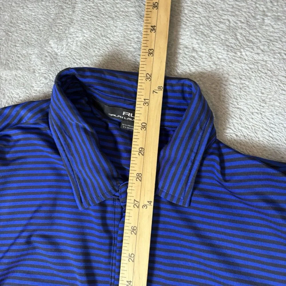 RLX Ralph‎ Lauren Polo Shirt Mens Large Blue Black Striped Golf Performance