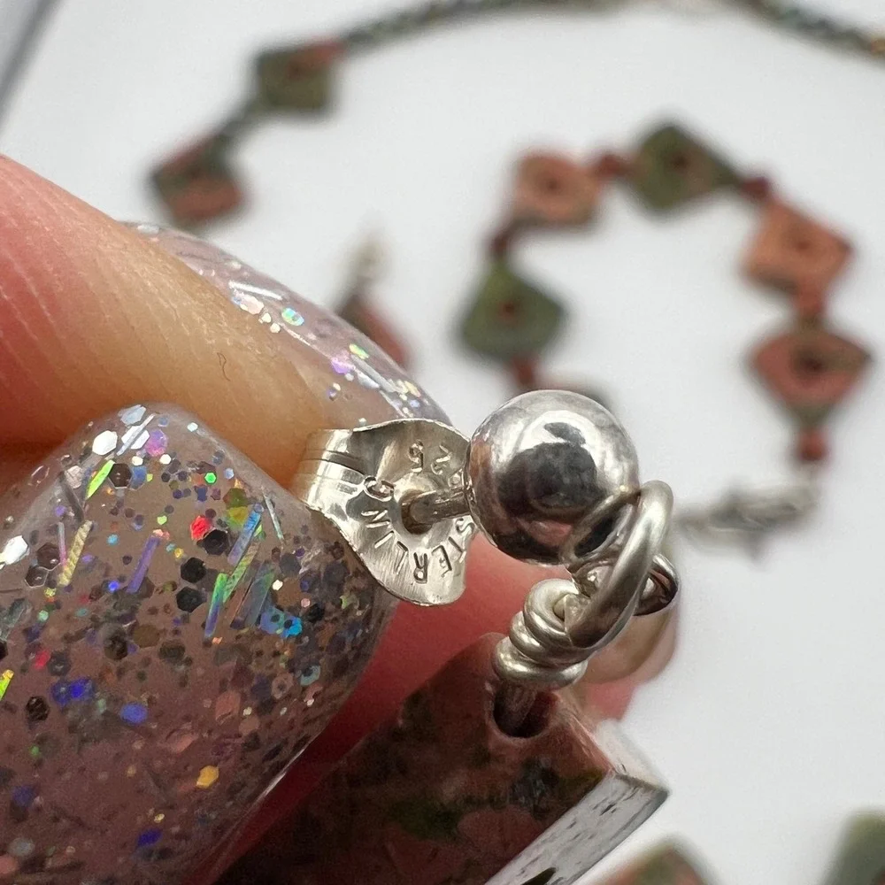Unakite & Goldstone Sterling Silver Jewelry Set – Necklace, Bracelet, Earrings‎