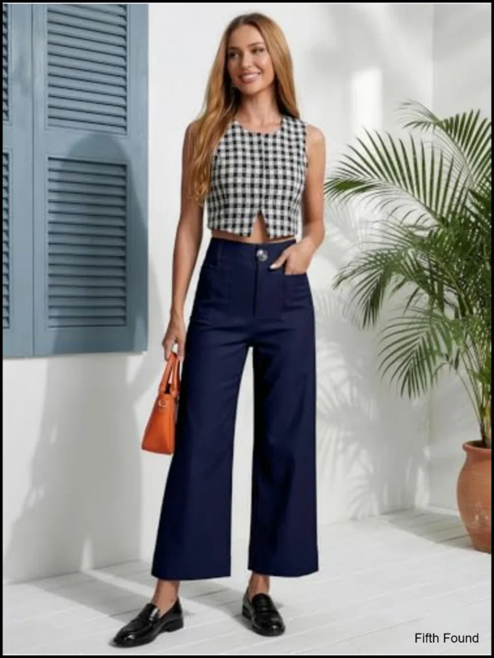 High Waist Wide Leg Cropped Pants Stretchy Work Pants with Pockets