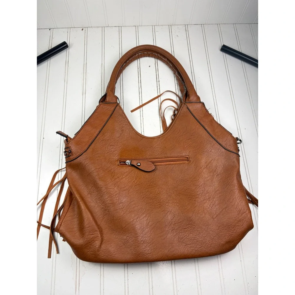 Vintage Y2K Brown Fringe Western Boho Large Hobo Shoulder Bag Purse