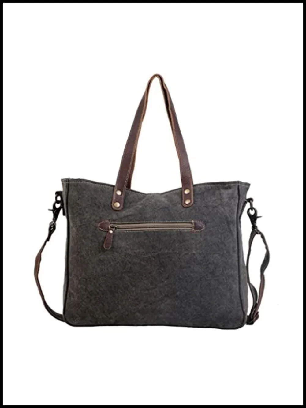 Canvas Boho Purse with Real Leather Detailing, Aztec Pattern