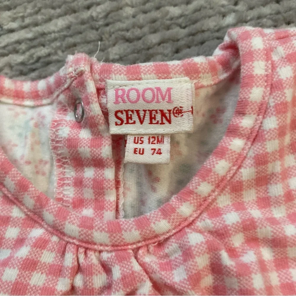 Room Seven Gingham Floral One Piece‎ Romper Outfit Ruffles 12 Months Cottagecore