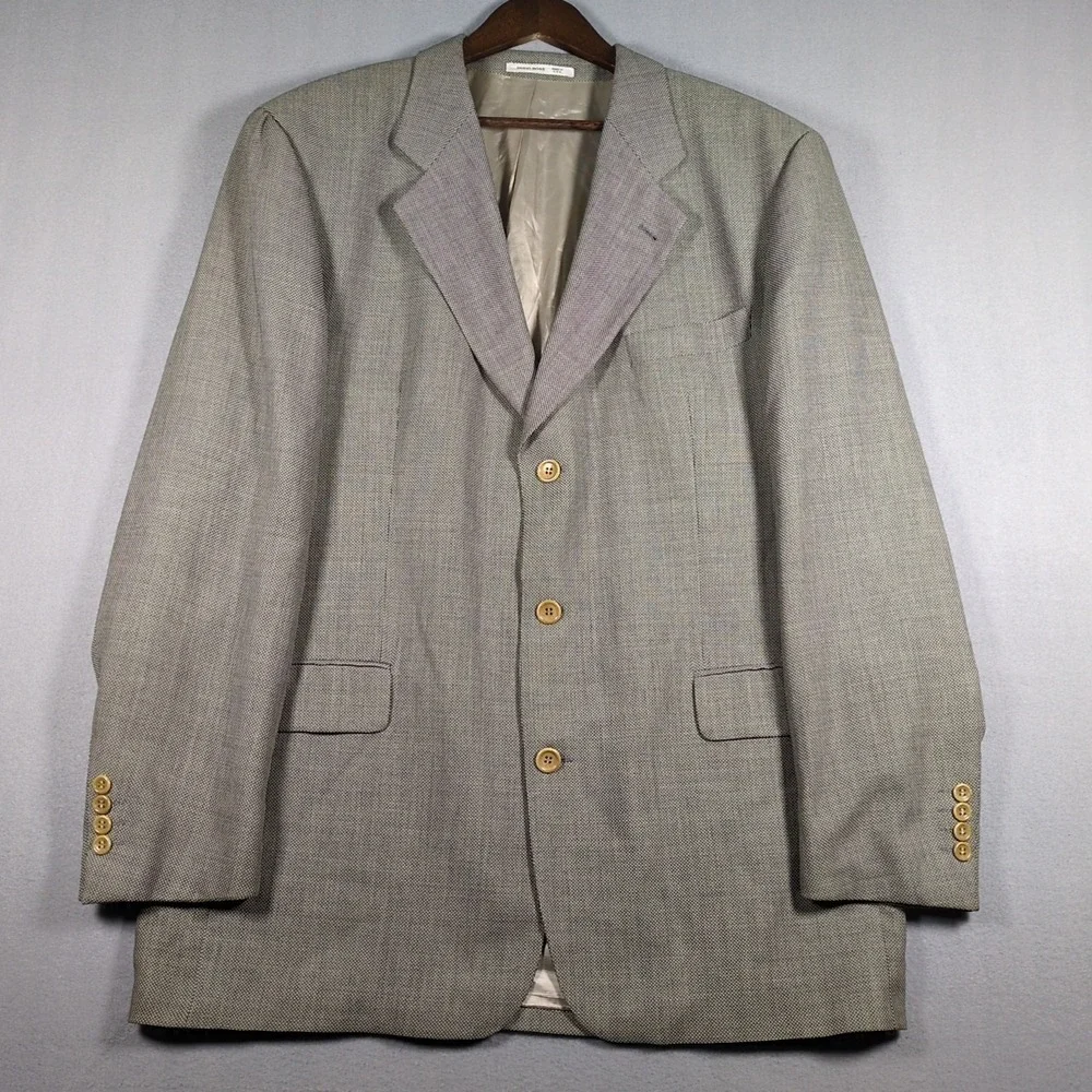 VTG Hugo Boss Blazer‎ Mens 44L Brown Geometric 3 Button Sport Coat Wool