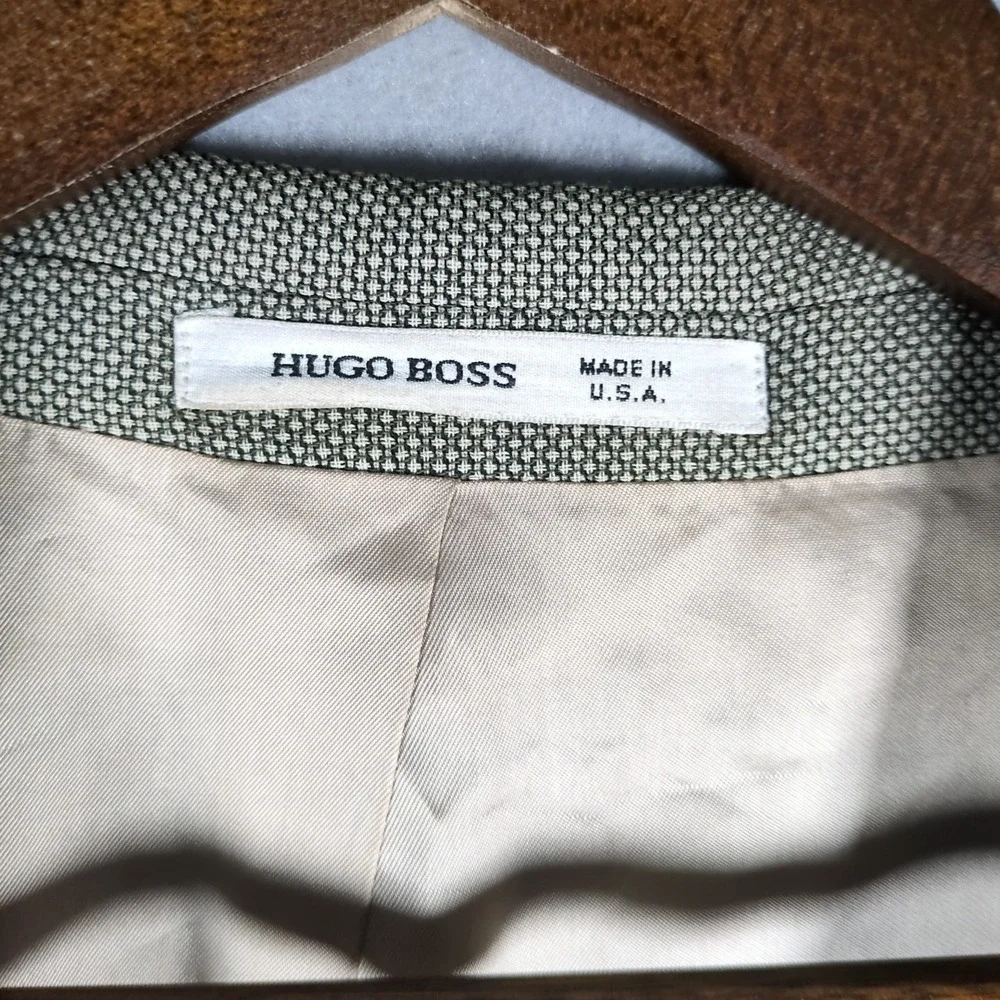 VTG Hugo Boss Blazer‎ Mens 44L Brown Geometric 3 Button Sport Coat Wool