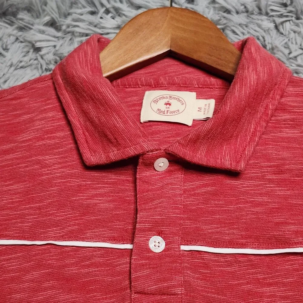 Brooks Brothers Red Fleece Polo‎ Shirt Mens Medium Pocket Piping Casual Golf Top