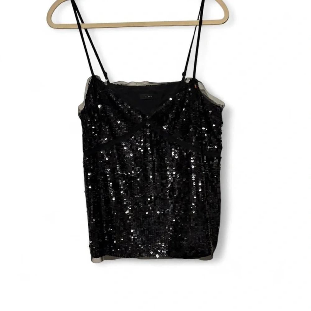 Black sequin J.Crew camisole top‎ with tulle trim large
