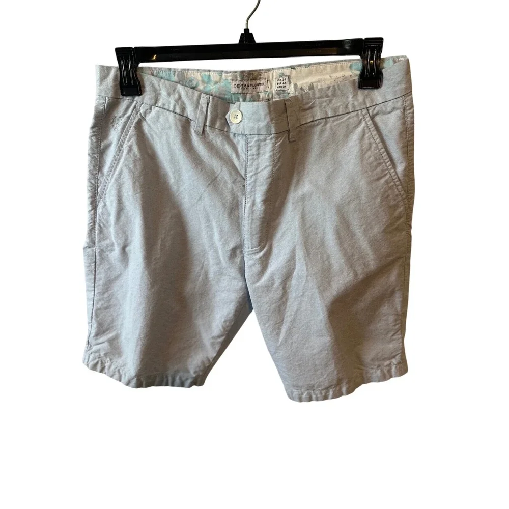 Denim & Flower Light Blue Chino Shorts Casual Summer‎ Mens Size 34