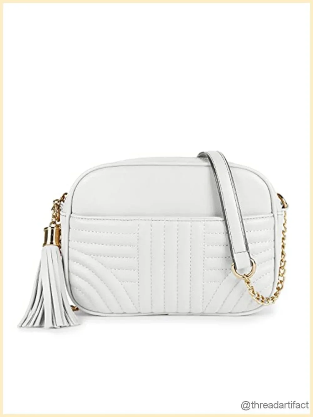 Quilted Crossbody Bag with Tassel - Faux Leather Camera Purse with Adjustable