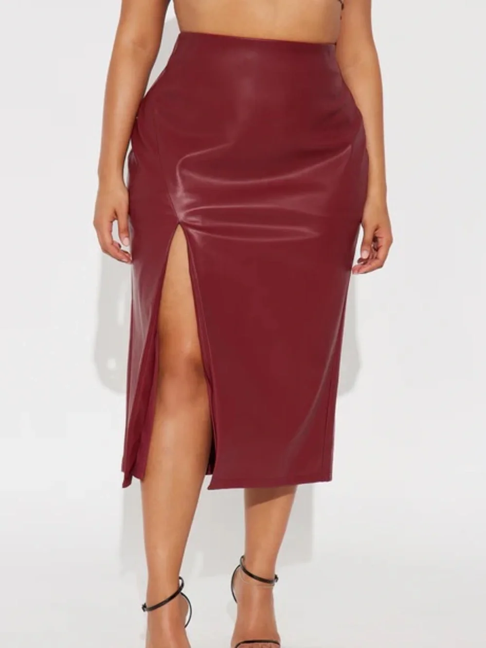 Faux Leather Burgundy Midi Skirt NEW 🏷️