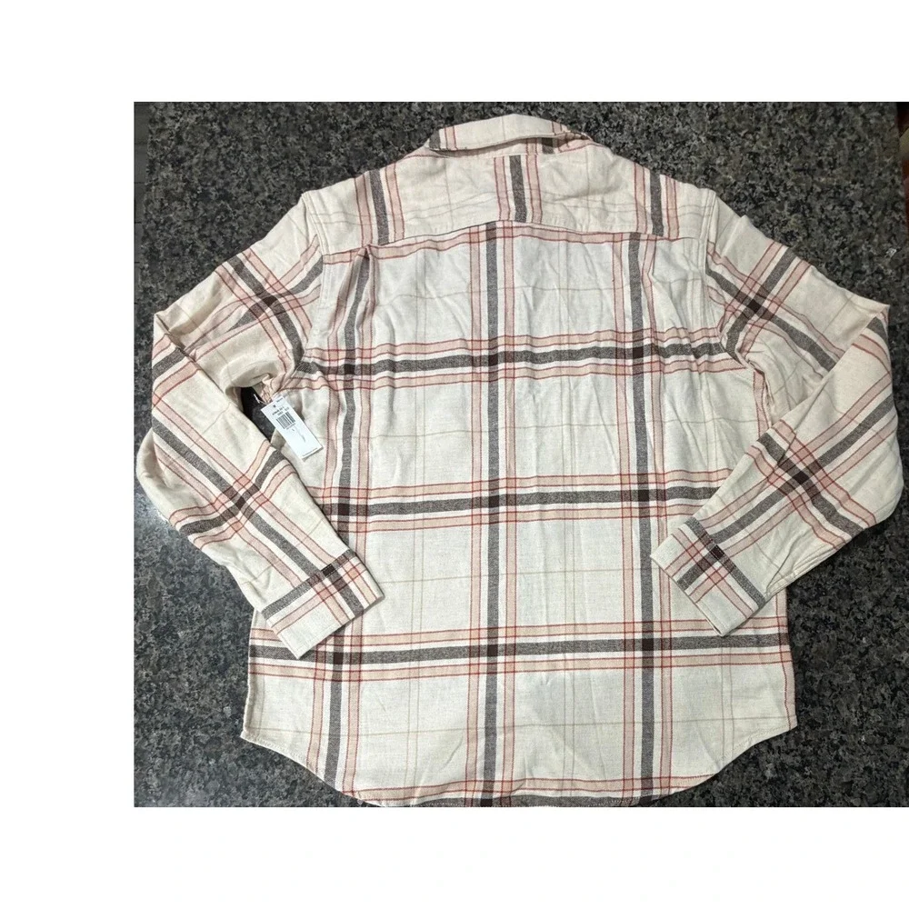 Old Navy Mens Double-Brushed‎ Flannel Plaid Button Down Shirt Cream Brown Large