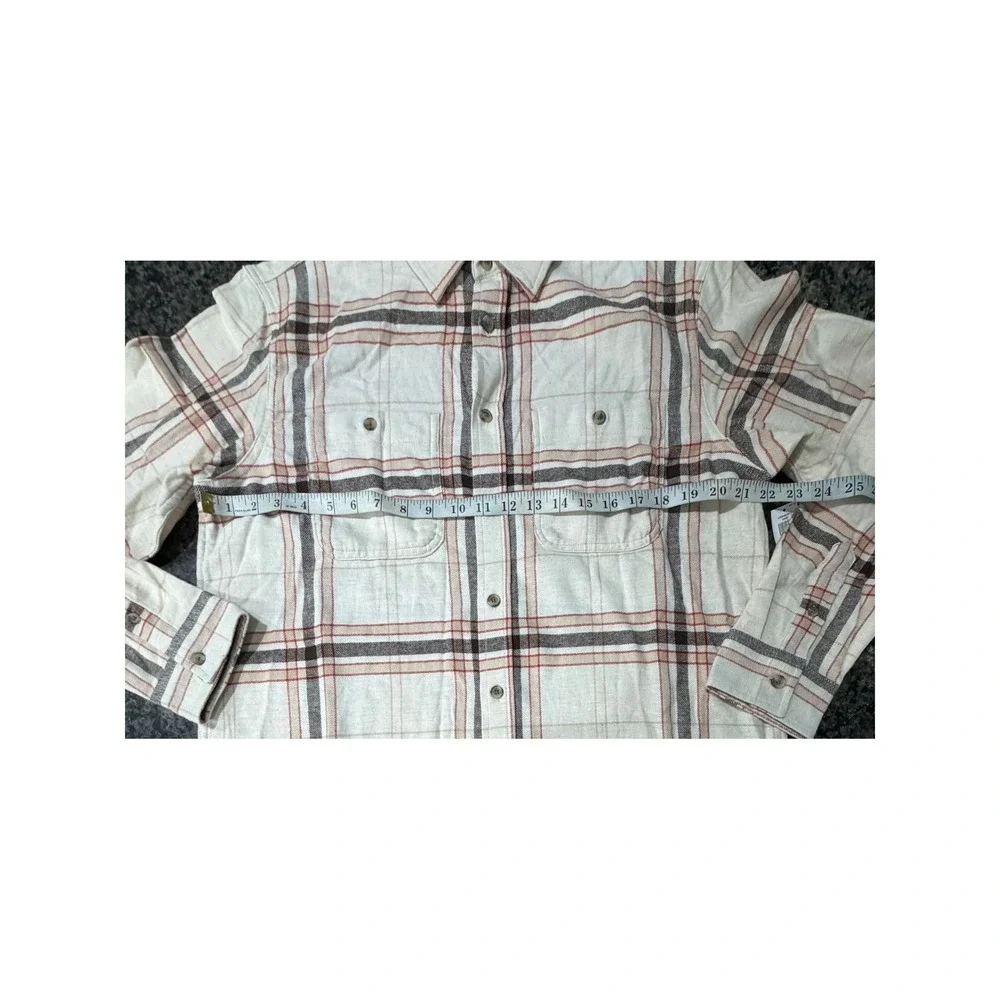 Old Navy Mens Double-Brushed‎ Flannel Plaid Button Down Shirt Cream Brown Large