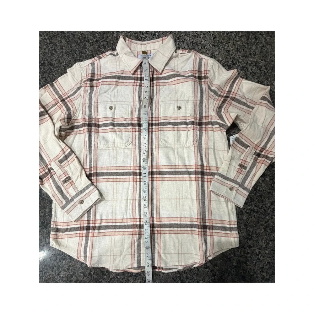 Old Navy Mens Double-Brushed‎ Flannel Plaid Button Down Shirt Cream Brown Large