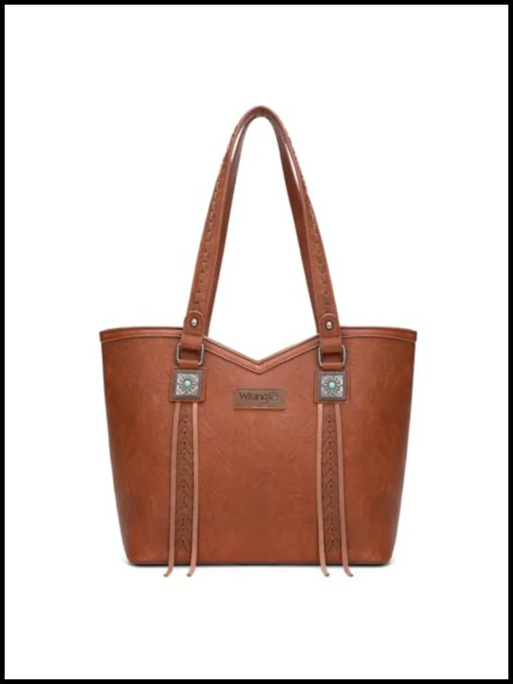 Vegan Leather Western Tote Bag with Turquoise Accents