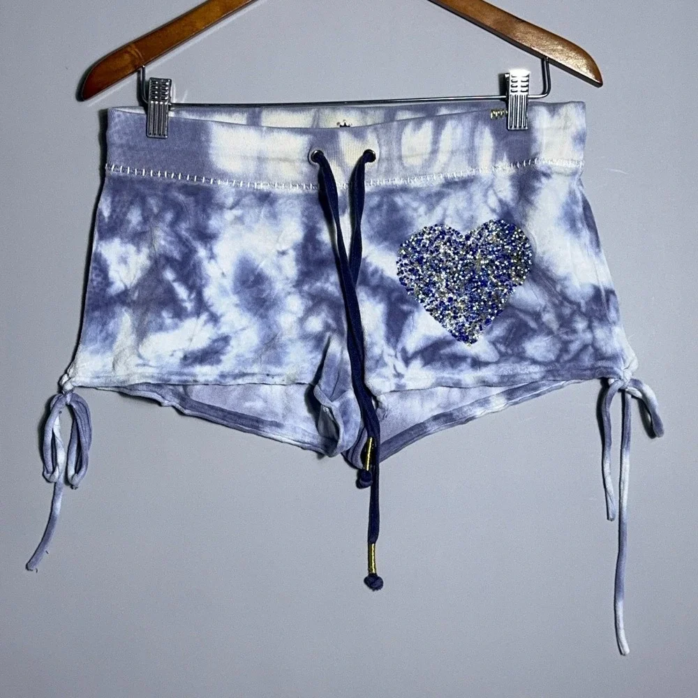 Twisted Heart Y2K Low‎ Rise Booty Shorts Womens Size Medium Tie Dye Velour