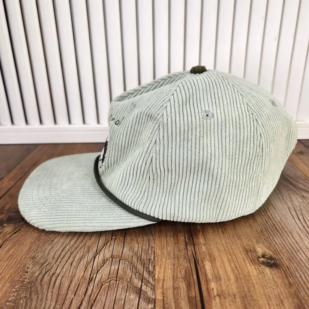 Weber's Resupply Cute But Feral Raccoon Strapback Hat Cap Green Corduroy Hipster