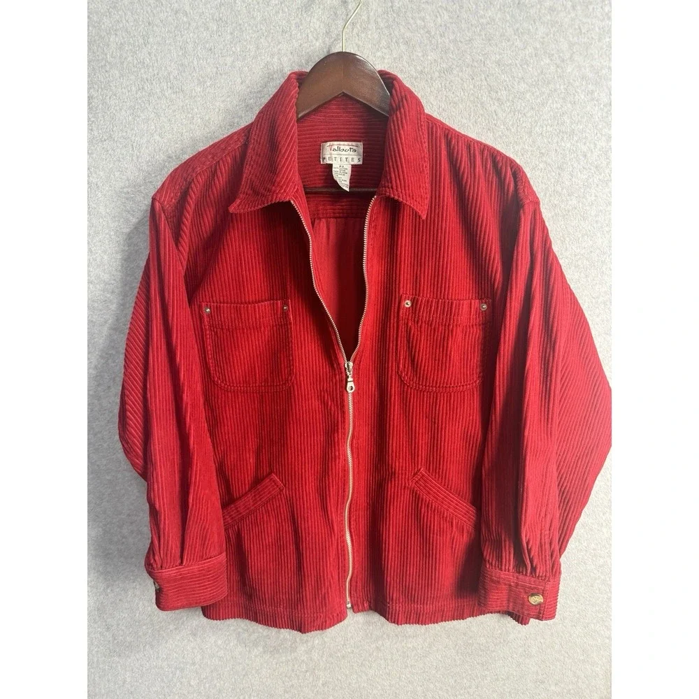 Talbots Red Corduroy 100% Cotton Zip Up Jacket Womens P Small EUC VTG 90s‎ Y2K