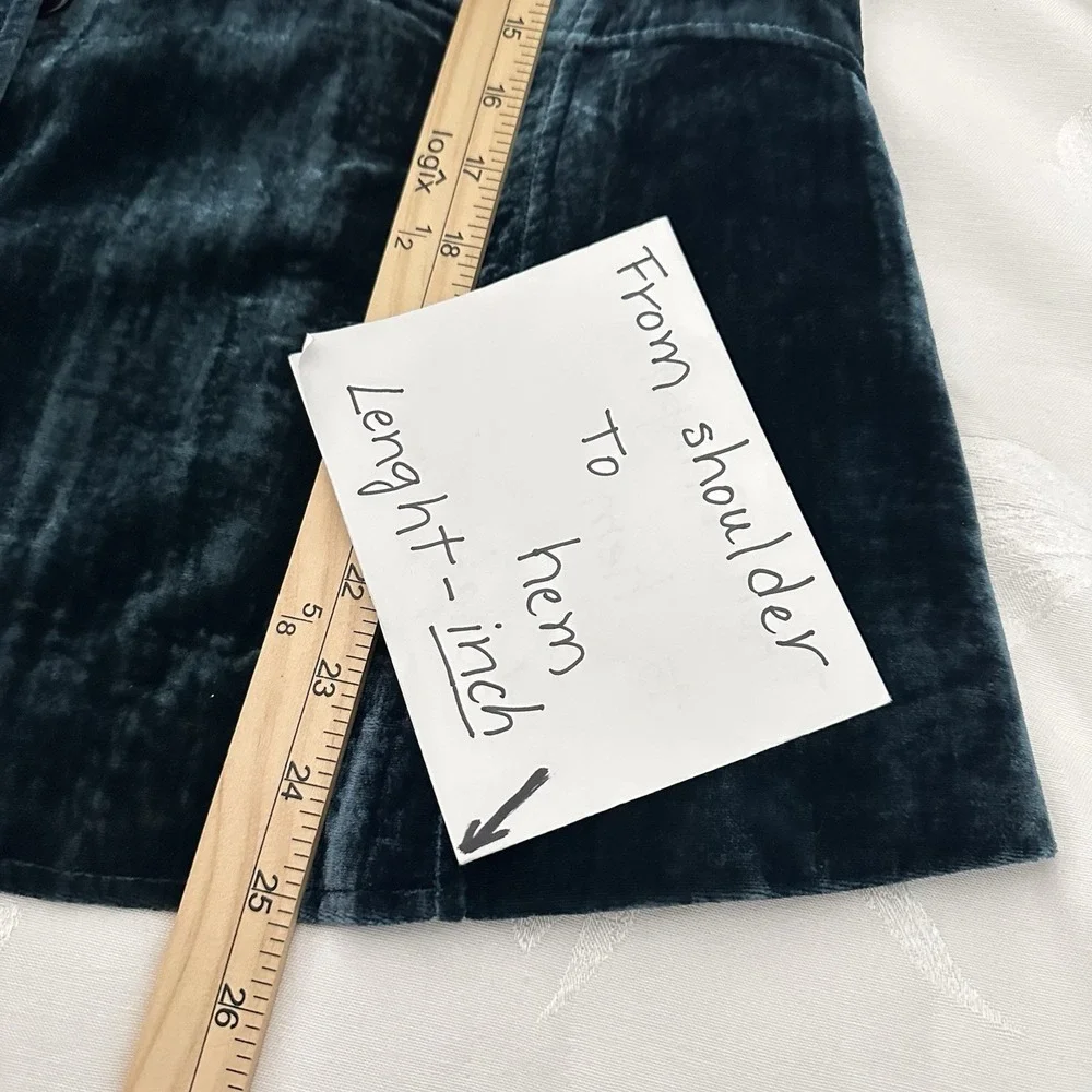 Lane Bryant Size-18 Womens Velvet‎ Blazer Teal Blue Jacket Button Front