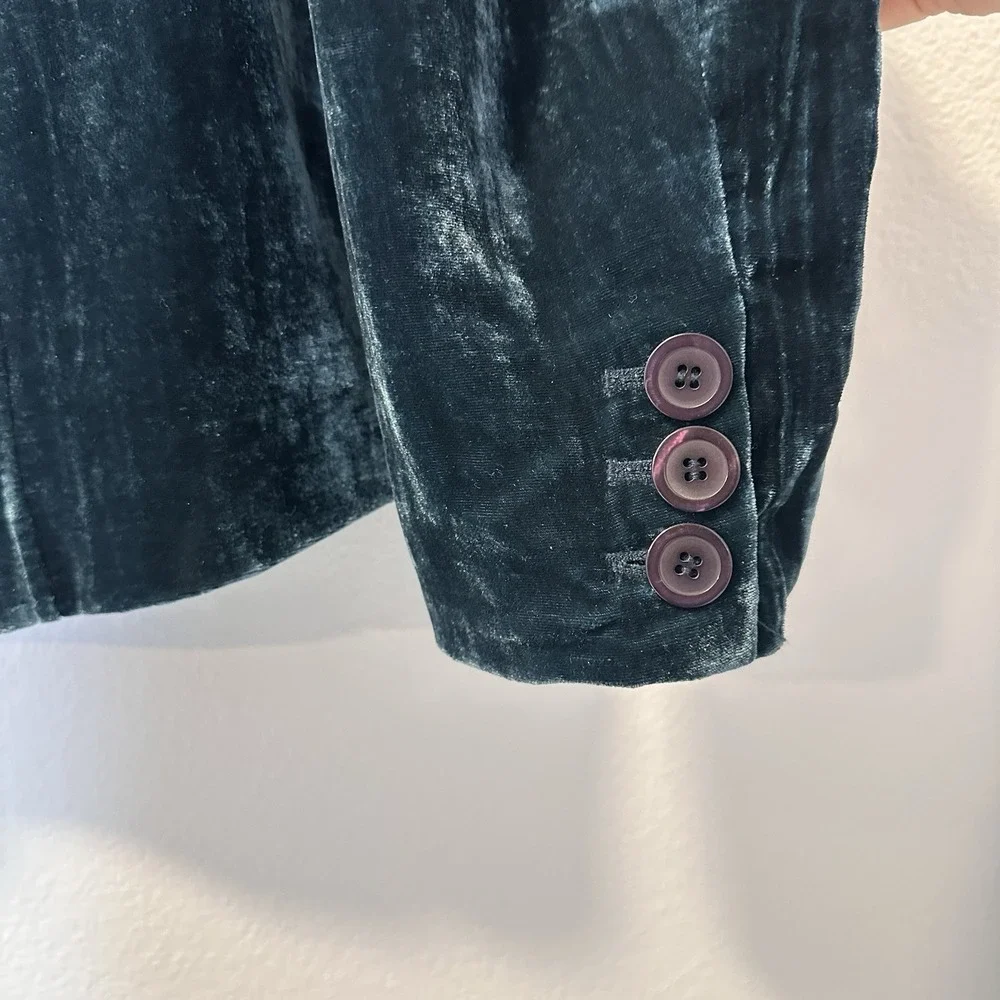 Lane Bryant Size-18 Womens Velvet‎ Blazer Teal Blue Jacket Button Front