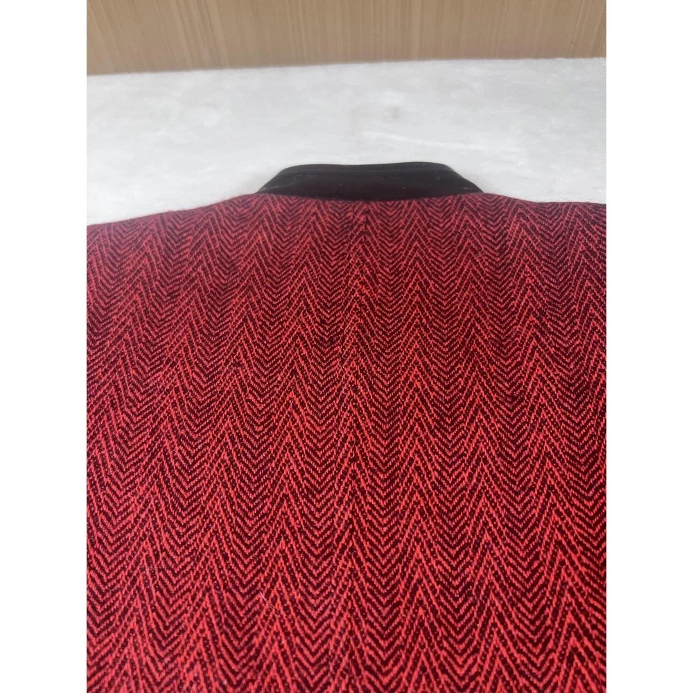 Harve Benard Coat Womens 8 Red‎ Wool Herringbone Faux Leather Trim Mid Length