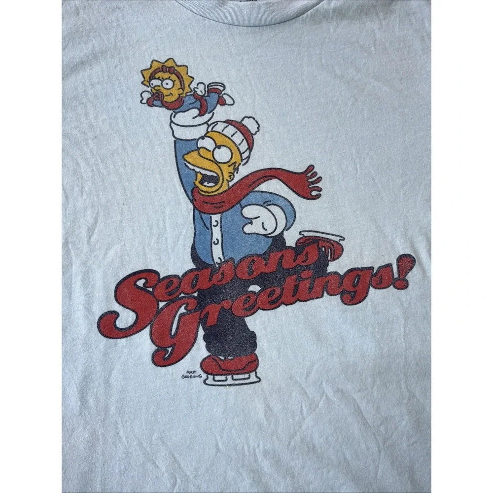 Homer Simpson Seasons Greetings T-Shirt Adult Small ‎ Blue Maggie Old Navy