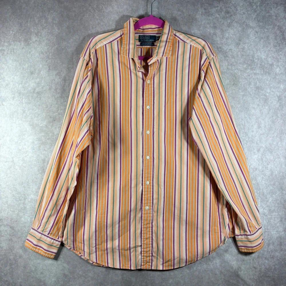 Polo Ralph Lauren Button Down Shirt Mens XL Orange Estate Sport Striped Cotton