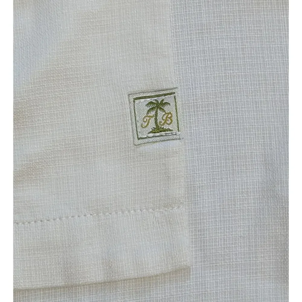 TOMMY BAHAMA Shirt Mens L Button Up Short Sleeve Cream 100% Silk Textured EUC